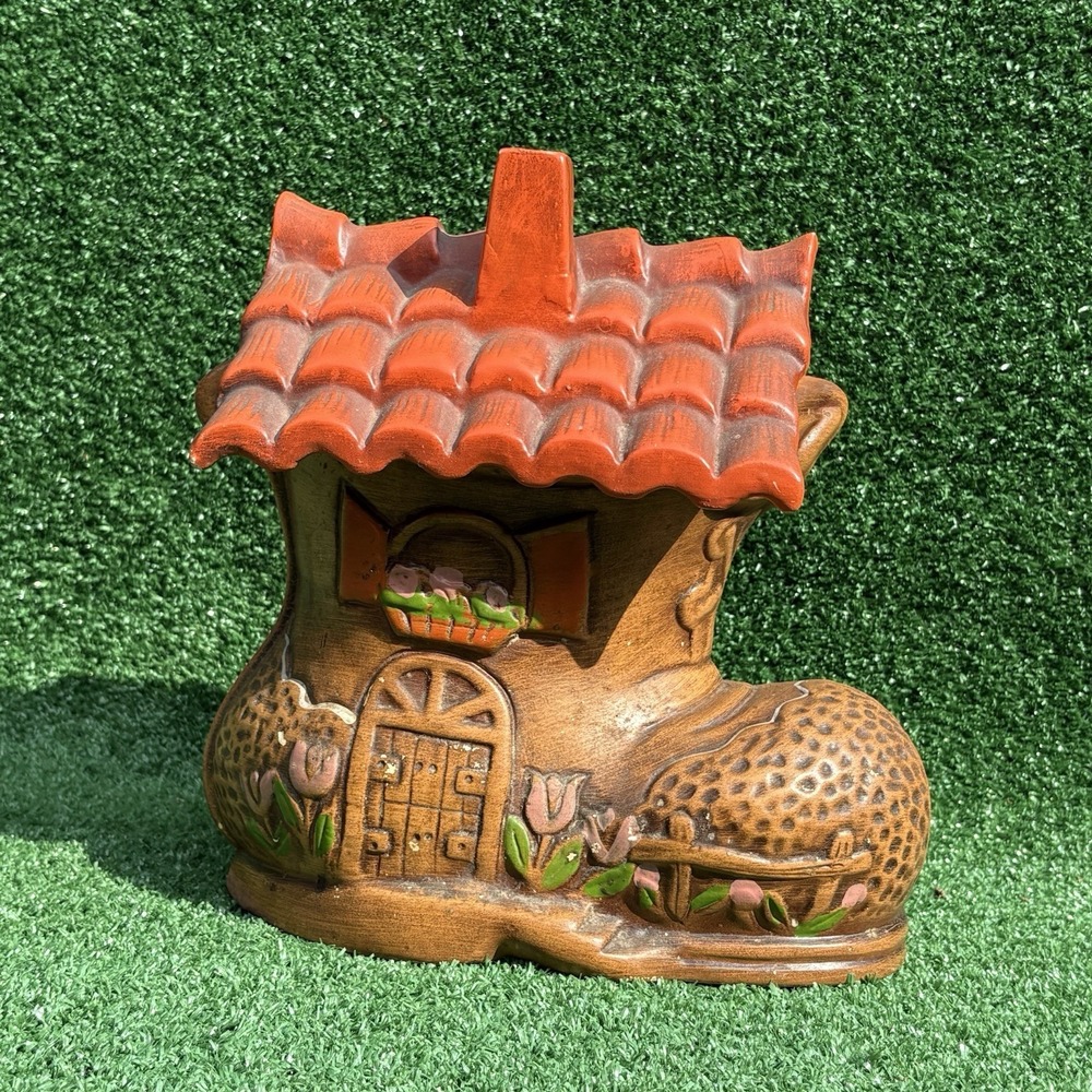 Vtg 1970s California Pottery Old Woman Who Lived in a Shoe Cookie Jar USA Mark